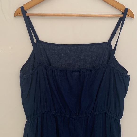 GAP Linen Blend Square Neck Jumpsuit Utility Crop Wide Leg Blue Size Large - Picture 4 of 12
